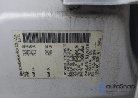 2012 Nissan Maxima 3.5 S from USA, damaged, VIN 1N4AA5AP7CC817016